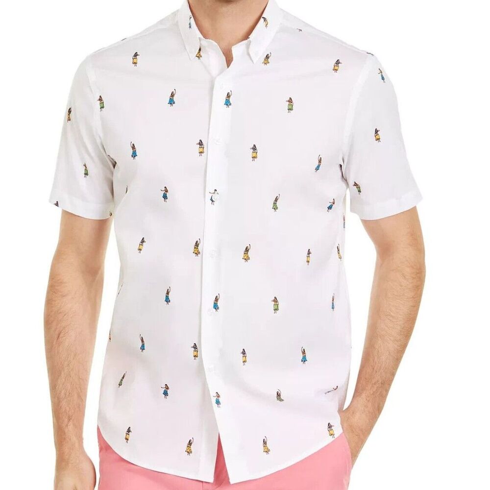 J. Crew 100% Cotton Ivory with Lighthouse Print Short Sleeve Button Down Shirt M
